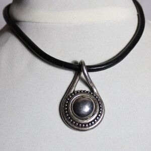 CHICO's 15 inch Silver Tone Statement Leather Rope Necklace